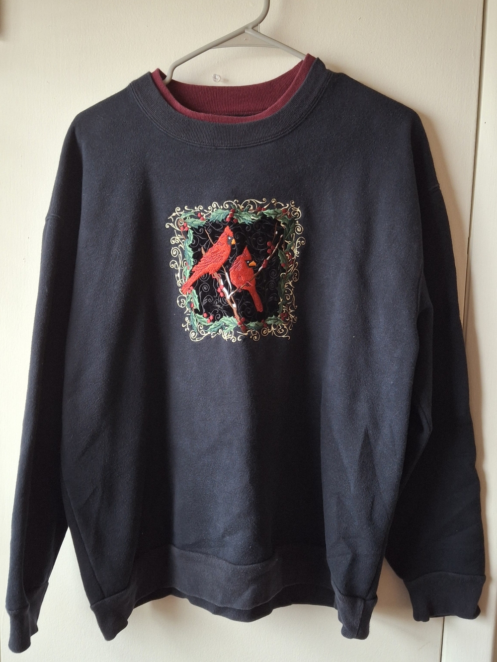 croft & barrow Black Crewneck Sweatshirt with Red Cardinal Motif